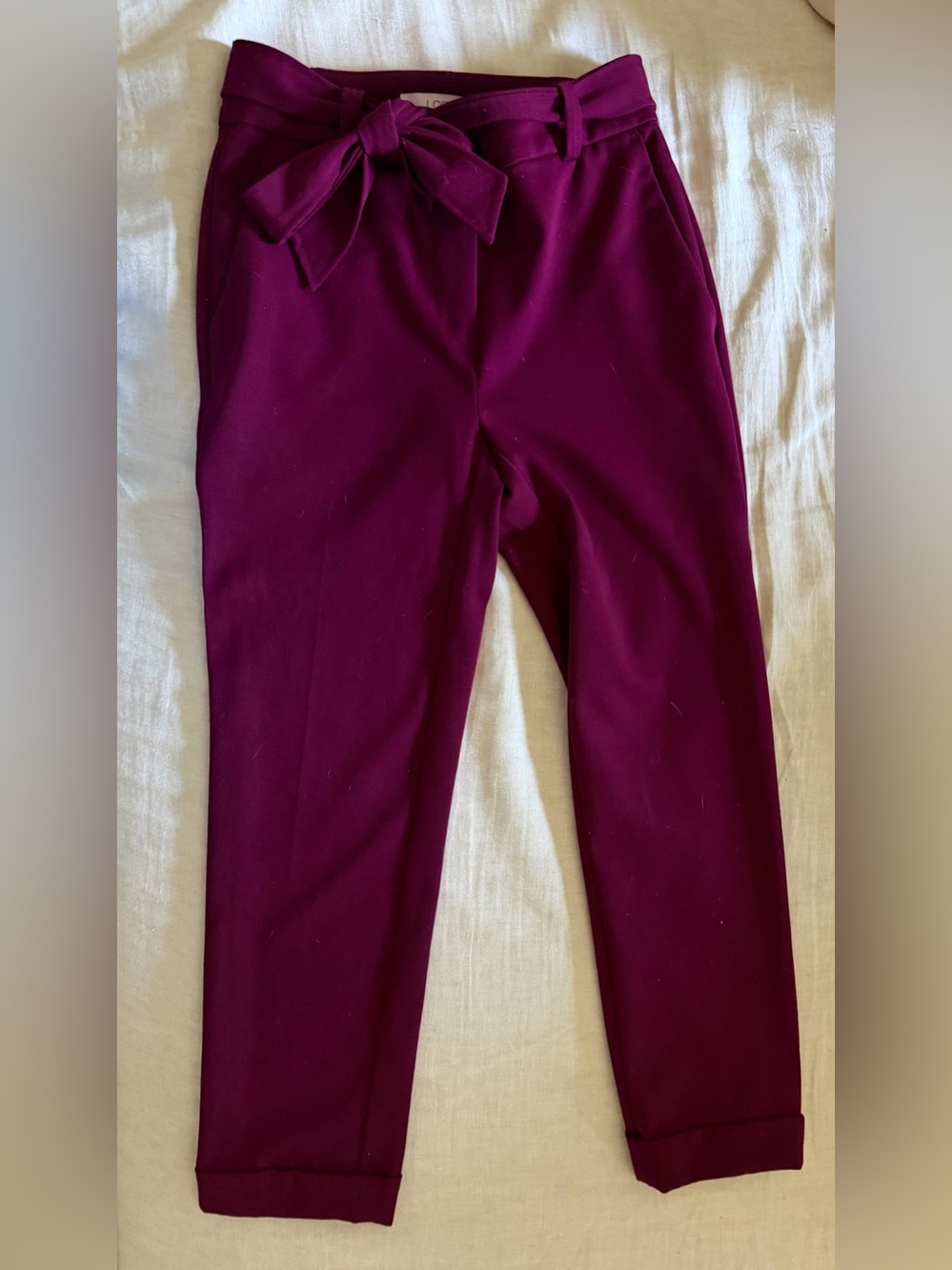 LOFT Girls Ponte Pants with Waist Tie - Plum